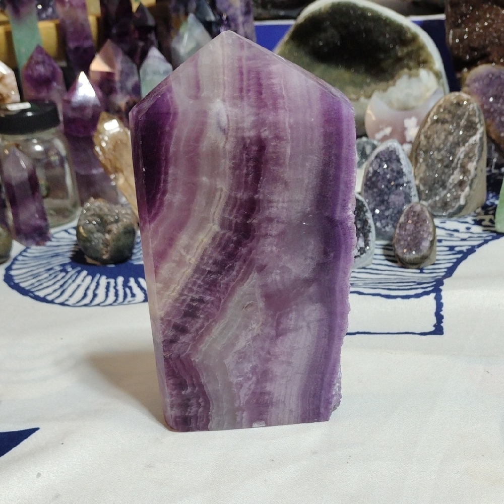 Purple Fluorite Slice Tower With Raw Edge